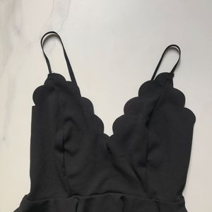 Black Scalloped Peplum Top