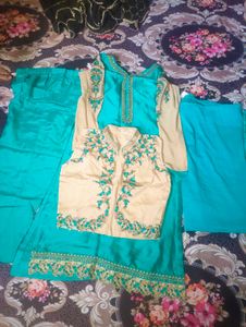 Teal & Gold Embroidered Indian Outfit