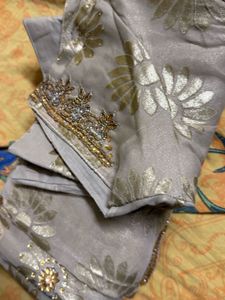 Embroidered Floral Sari And Free  Lack Purse