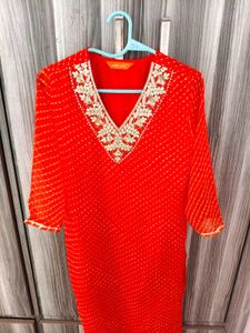 Lehariya Orange  Gotta Patti Embroidered Kurta