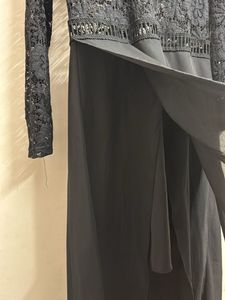 Black lace mesh party dress with slits