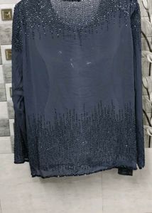 Elegant Beaded Grey Cardigan