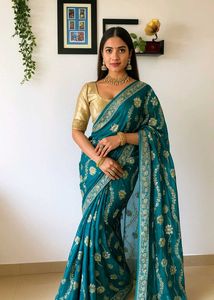 🛍️ Teal Green Colour Saree With Blouse ⭐⭐⭐⭐⭐
