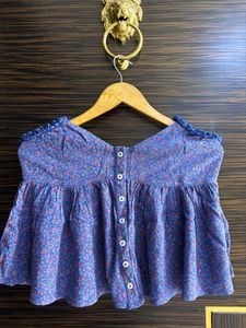 Halter Neck Floral Blue Top