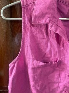 Pink Sleeveless Button-Up Top