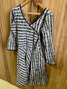 Black and White Angrakha Kurti