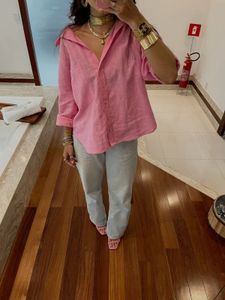Linen Blend Pink Poplin Shirt