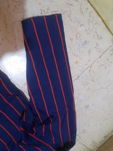 Navy Blue And Red Lined Top