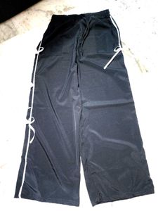 Black Wide Leg Pants with White Tie Detail