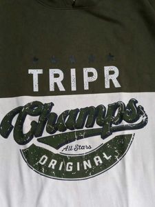 Olive Green And white Graphic Hoodie