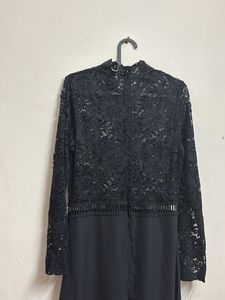 Black lace mesh party dress with slits