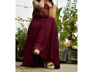 Miss Chase Women Beige&amp;Wine Sleevless Maxi Dress