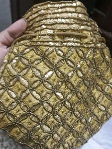 Golden Moti Work Potli Bag For Wedding