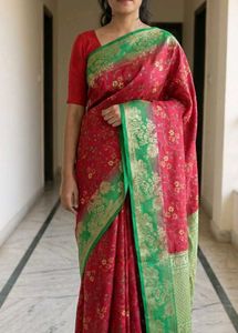 Floral Maroon & Green Saree