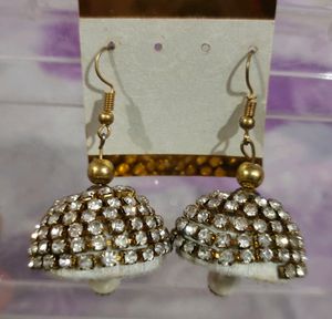SILK THREAD STONE CHAIN HANGING EARRINGS