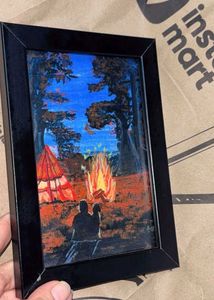 Framed Camping Scene Painting