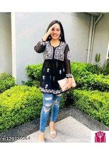 Black Embroidered Tunic Top