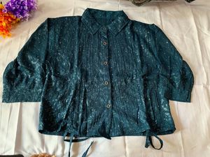 Green Print Tie-Waist Shirt