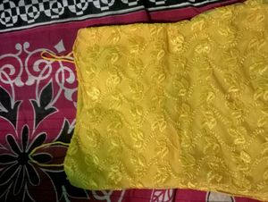 Yellow Sequence Net Sleeveless Kurti