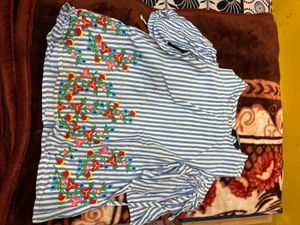 Striped Floral Embroidered Top