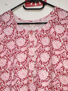 Unused Beautiful Pink Floral Ethnic Short Cotton Kurti Top