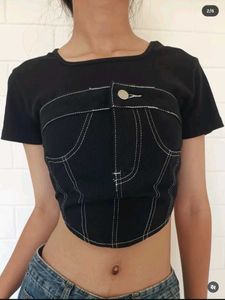 Black Denim Corset Top