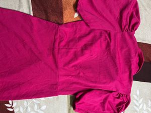 Magenta Puff Sleeve Wrap Dress – Chic &amp; Elegant
