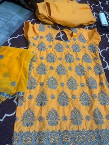 Orange Yellow Patiala Suit Full Embroidery