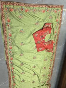 Elegant Green Floral Embroidered Saree