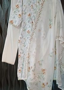 Pure White Cotton Kurta With Pant & Dupatta