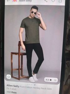 Allen Solly Olive Henley T-Shirt