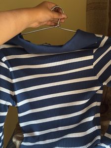 Stripped Print, Polo Collar Crop Tee