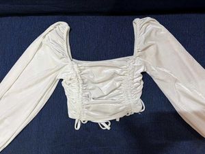 White Velvet Square Neck Top