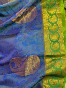 Blue And Green Korvai Kanchipuram Silk Saree