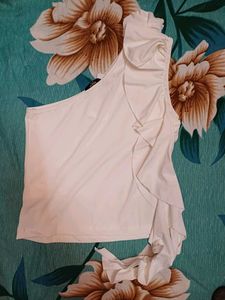 Shein One Shoulder Flower Applique Ruffle Detail