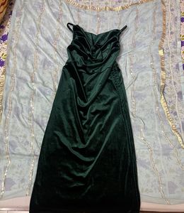 One Piece Dress with Velvet Fabric, Green Dresses