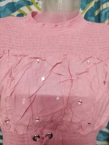 Pink Elastic Sleeve Kurti
