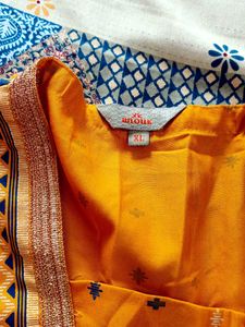 Partywear Anouk Kurta Set In Haldi Peela Color