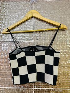 Checkered Knit Cami Top