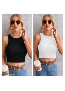 Black & White Crop Tank Top Bundle Pack Of 2