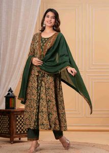 Green Multi Colour Two Layer Anarkali