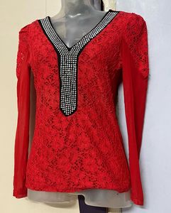 Red Lace Embellished Top