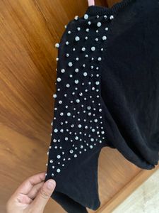 Pearl Studded Black Sweat Shirt