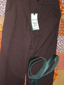 Burgundy Wide Leg Trousers with Belt
