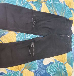 Ripped Wide Leg Black Jeans High rise