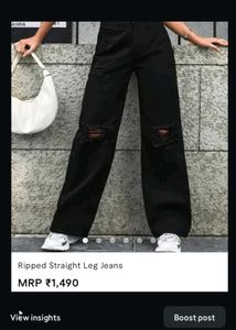 Ripped Black Straight Leg Jeans
