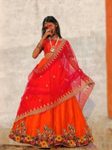 Orange Lehanga With Kathiyawadi Lace