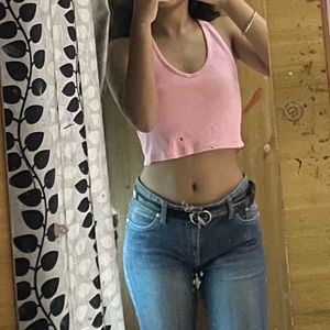 pink halterneck cropped top