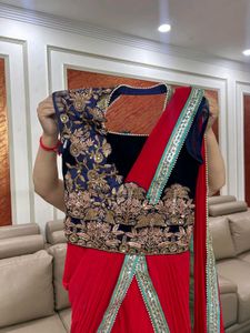 Red Blue Saree Lehanga