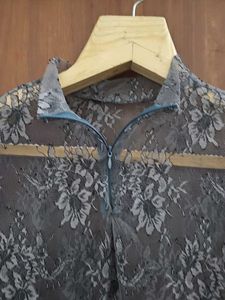 Gray Sheer Lace Top